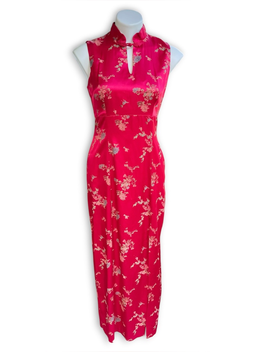 Vintage Y2K All That Jazz Red & Multicolored Floral Cheongsam Style Maxi Dress